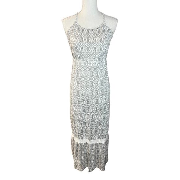 Mossimo gray geometric crochet hem maxi dress casual summer neutral boho - Picture 1 of 8